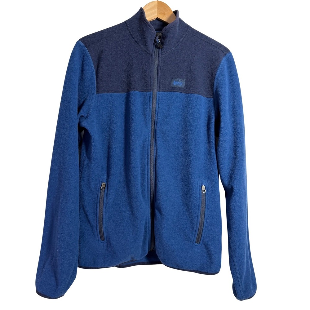 REI‎ Co-op Fleece Jacket Mens Small Blue Full Zip Colorblock Mock Neck 22257